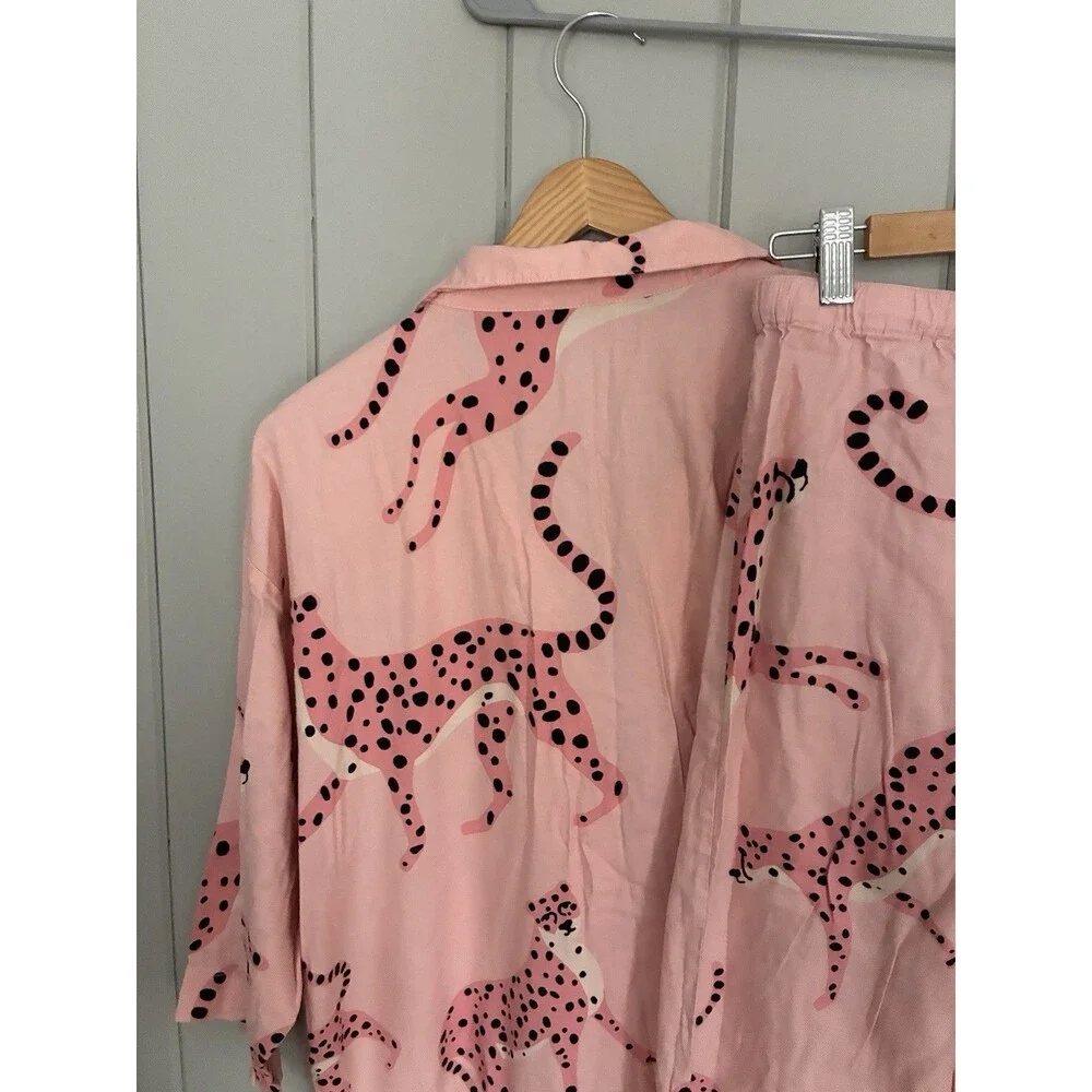 Loft Sleep Pajamas S Small Pink Panther Print 2-Piece Set L/S Collar